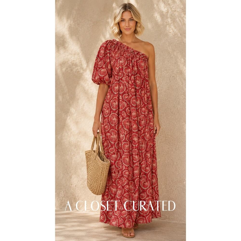 LoboRosa Valeria One Shoulder Maxi Dress XS Red